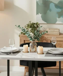 Table carrée 90cm avec 4 chaises gain de place Oslo Effet marbre blanc et Velours Noir