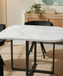 Table carrée 90cm avec 4 chaises gain de place Oslo Effet marbre blanc et Velours Noir