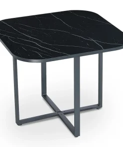 Table carrée 90cm avec 4 chaises gain de place Oslo Effet marbre noir et Velours Noir