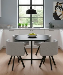 Table carrée 90cm avec 4 chaises gain de place Oslo Noir et Tissu Gris