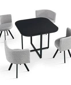 Table carrée 90cm avec 4 chaises gain de place Oslo Noir et Tissu Gris