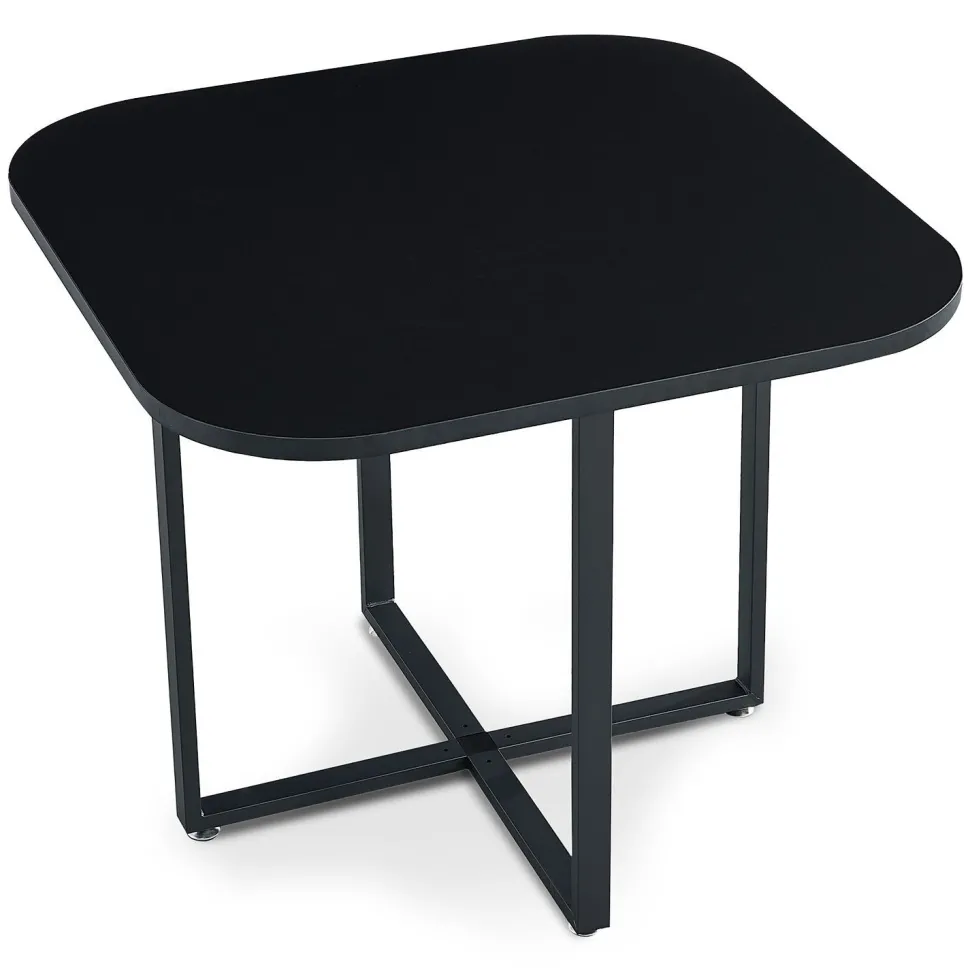 Table carrée 90cm avec 4 chaises gain de place Oslo Noir et Tissu Gris