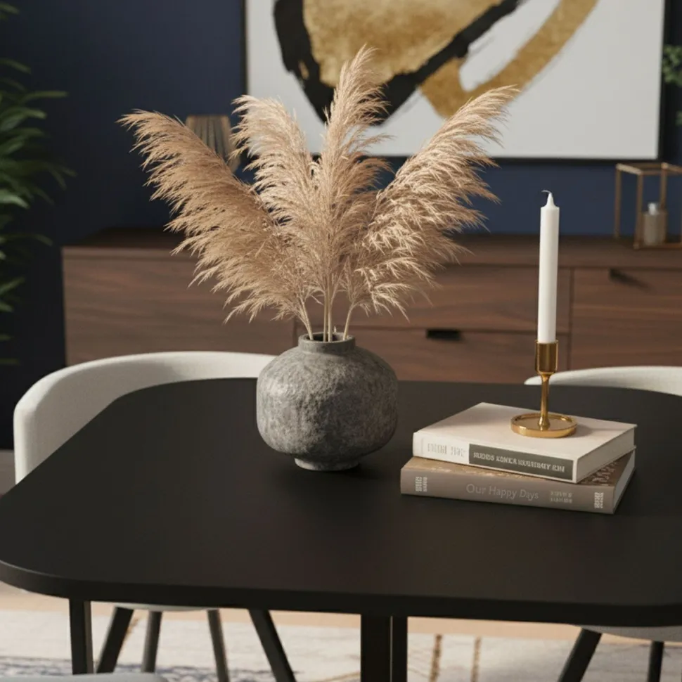 Table carrée 90cm avec 4 chaises gain de place Oslo Noir et Tissu Gris