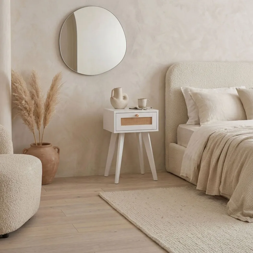 Table de chevet 1 tiroir avec cannage Dalgora L40cm Blanc