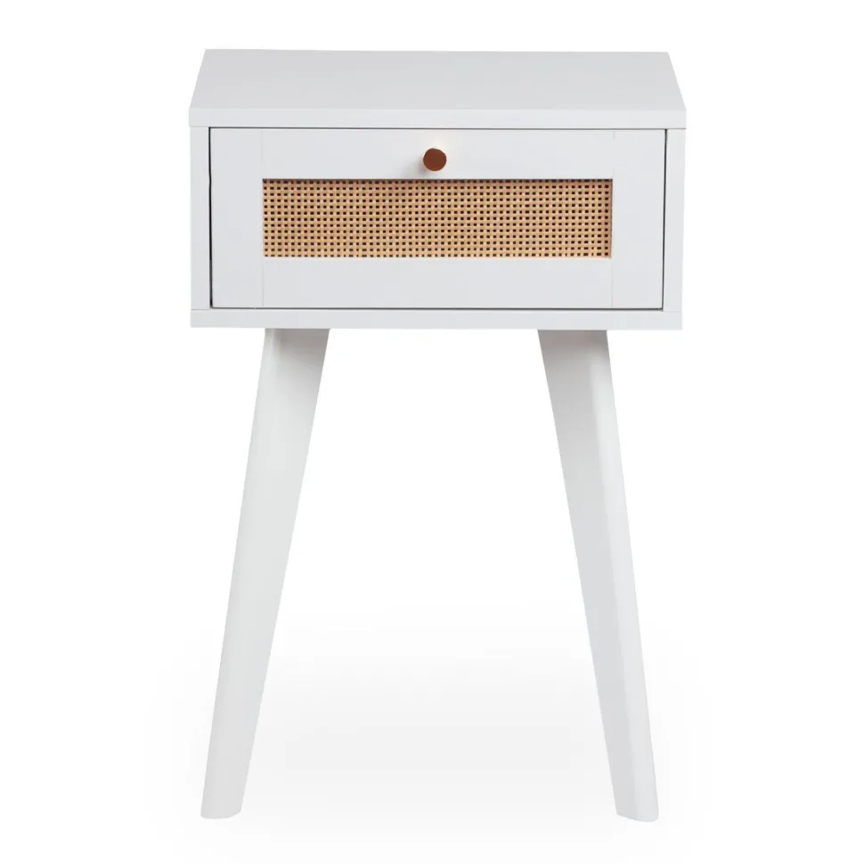 Table de chevet 1 tiroir avec cannage Dalgora L40cm Blanc