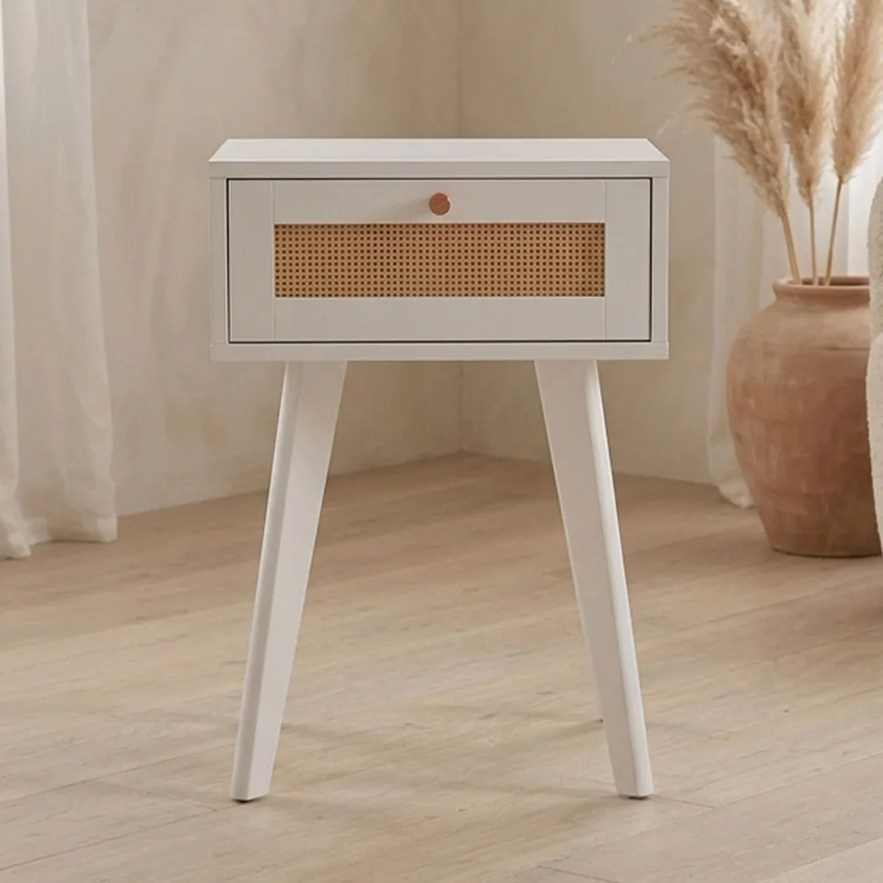Table de chevet 1 tiroir avec cannage Dalgora L40cm Blanc