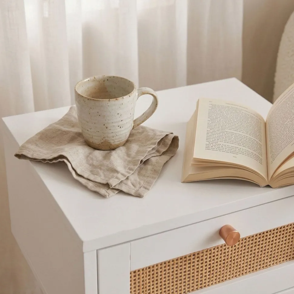 Table de chevet 1 tiroir avec cannage Dalgora L40cm Blanc