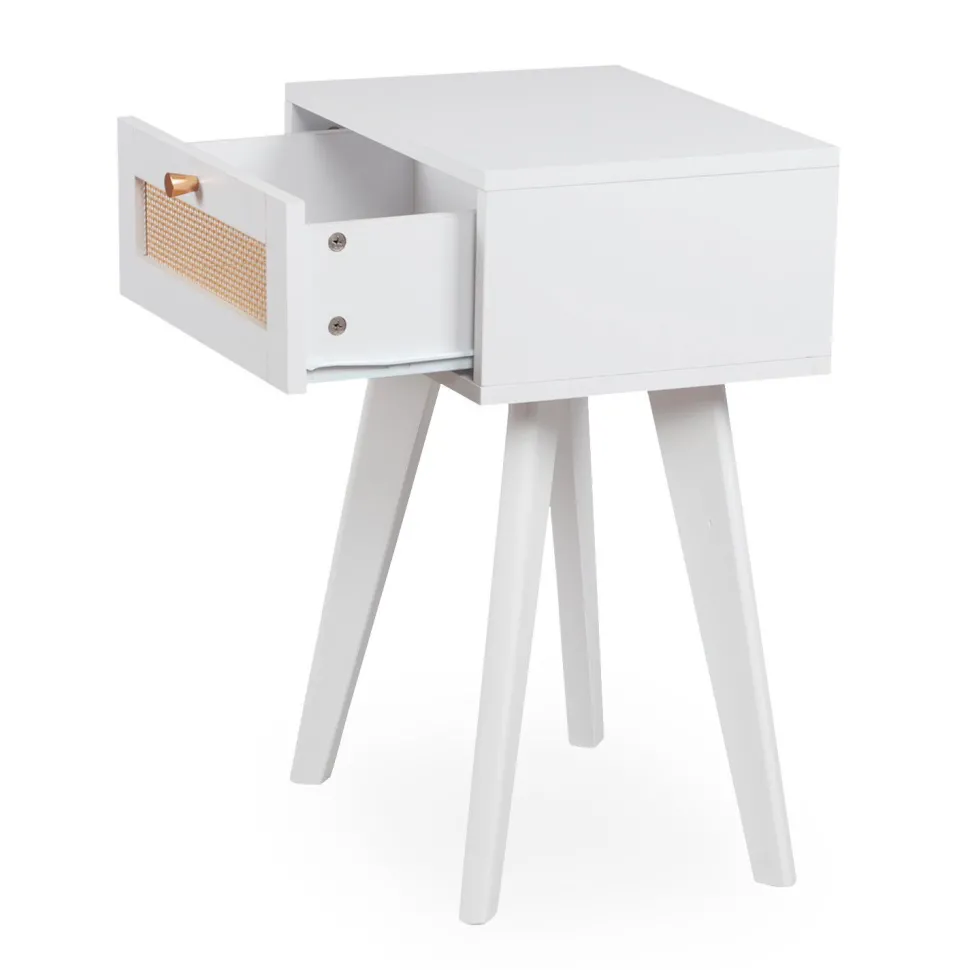 Table de chevet 1 tiroir avec cannage Dalgora L40cm Blanc