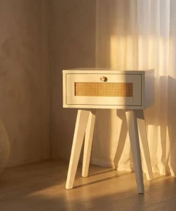 Table de chevet 1 tiroir avec cannage Dalgora L40cm Blanc