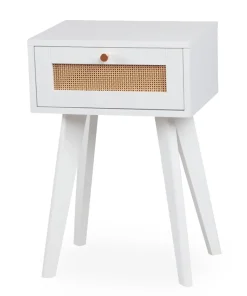 Table de chevet 1 tiroir avec cannage Dalgora L40cm Blanc