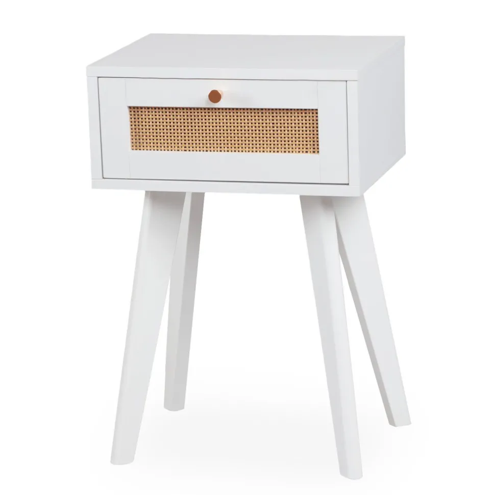 Table de chevet 1 tiroir avec cannage Dalgora L40cm Blanc