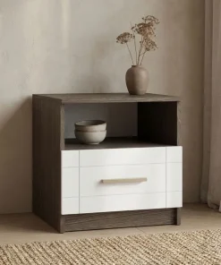 Table de chevet 1 tiroir Tenessil Chêne foncé et Blanc