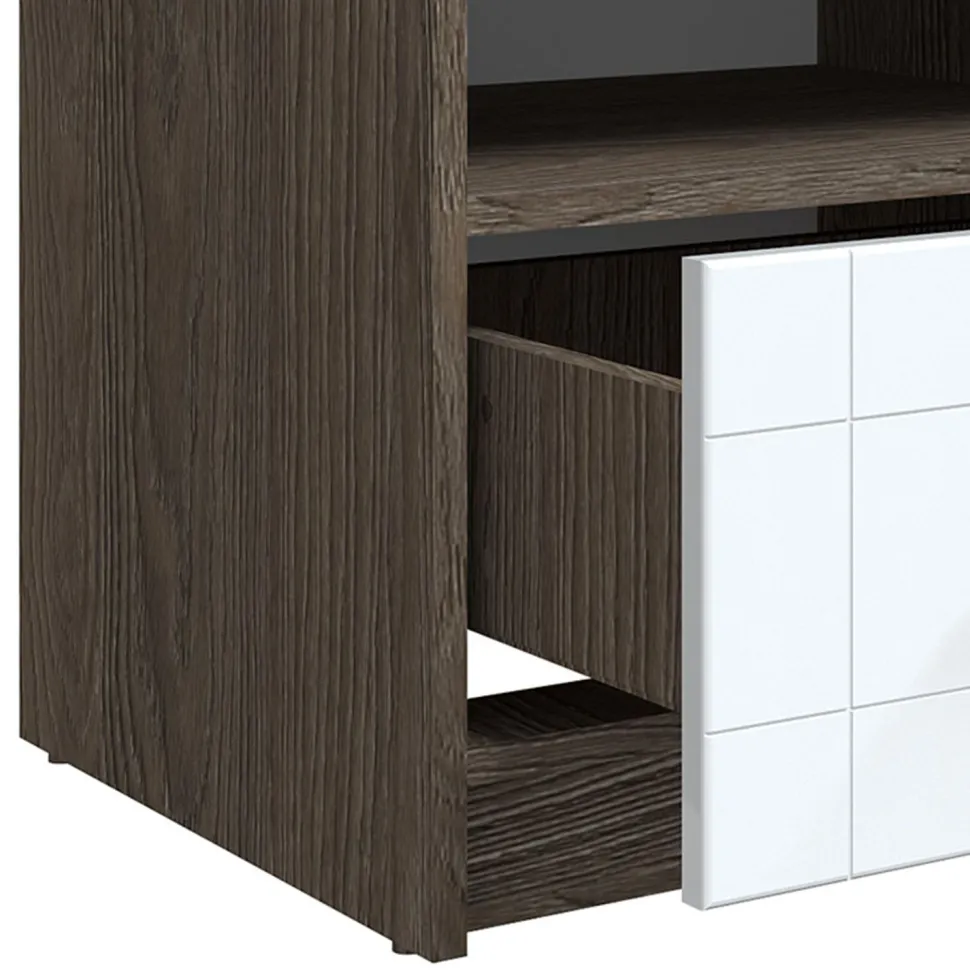 Table de chevet 1 tiroir Tenessil Chêne foncé et Blanc
