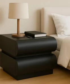 Table de chevet avec 2 tiroirs arrondis L45cm Mezade Noir