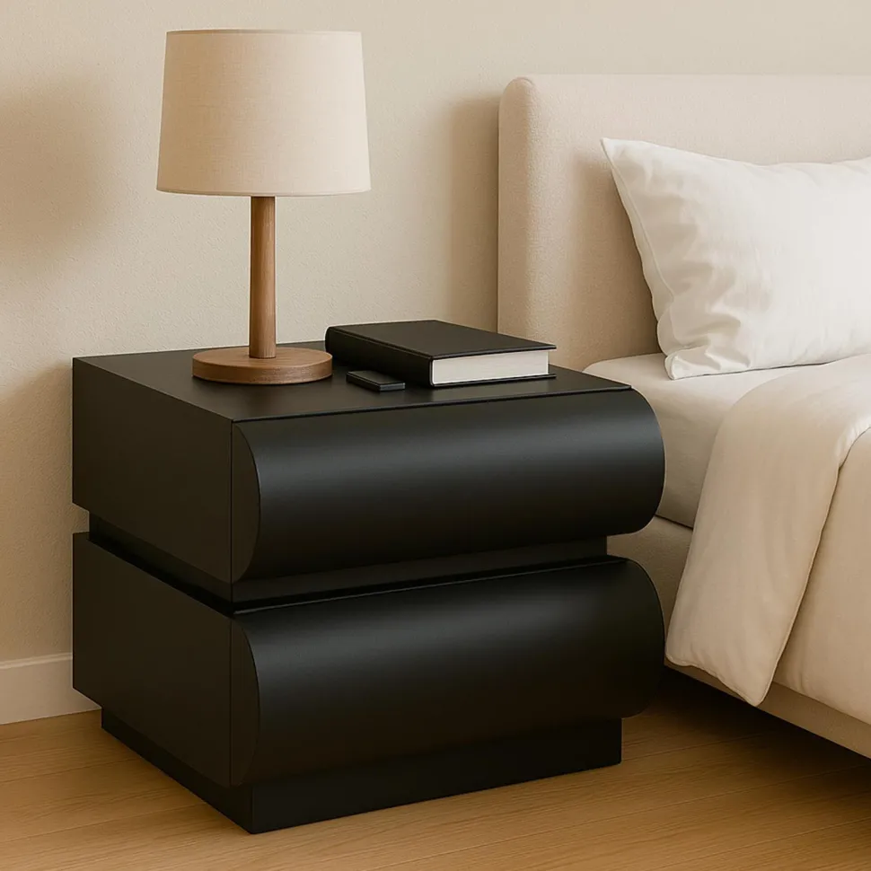Table de chevet avec 2 tiroirs arrondis L45cm Mezade Noir