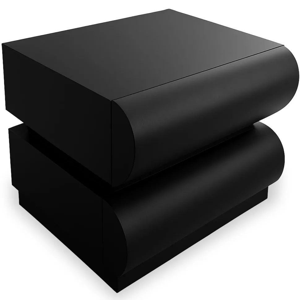Table de chevet avec 2 tiroirs arrondis L45cm Mezade Noir