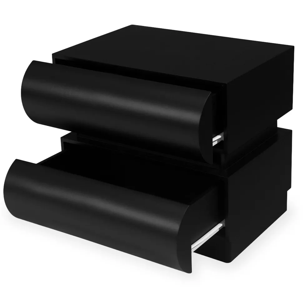 Table de chevet avec 2 tiroirs arrondis L45cm Mezade Noir