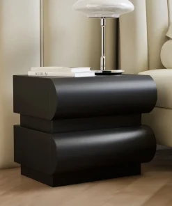Table de chevet avec 2 tiroirs arrondis L45cm Mezade Noir