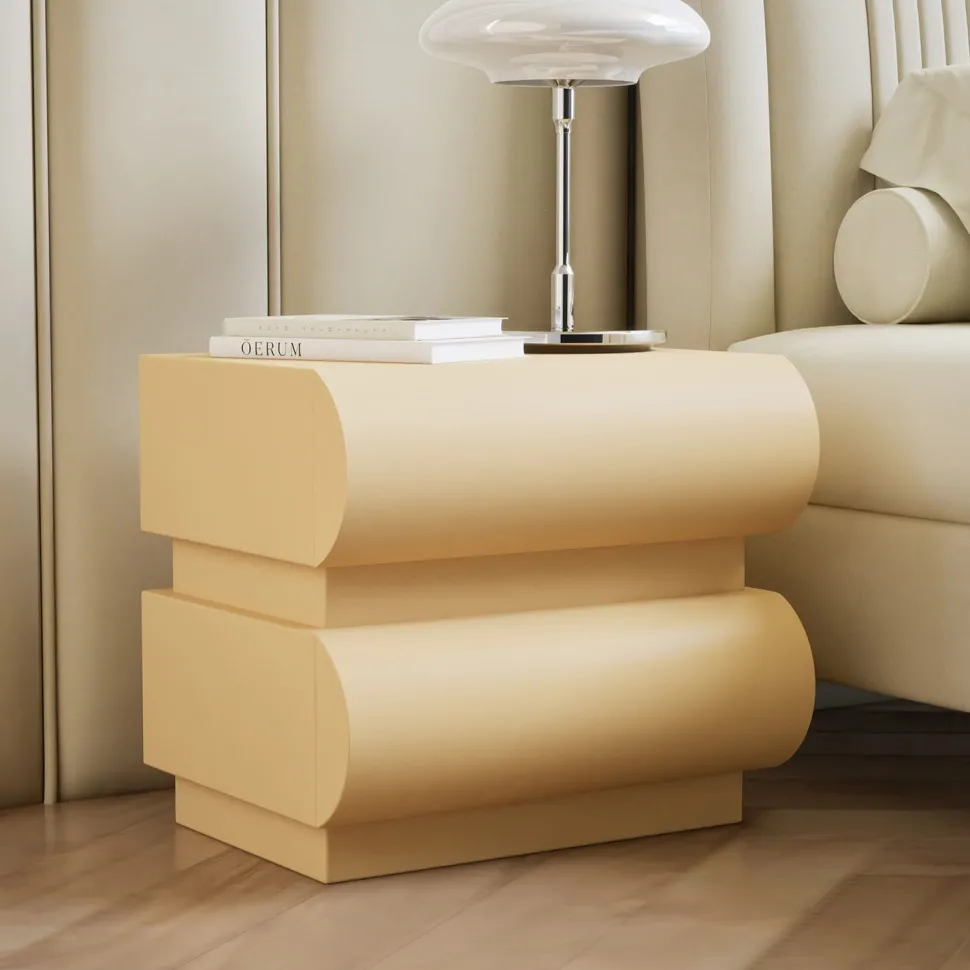 Table de chevet avec 2 tiroirs arrondis L45cm Mezade Beige