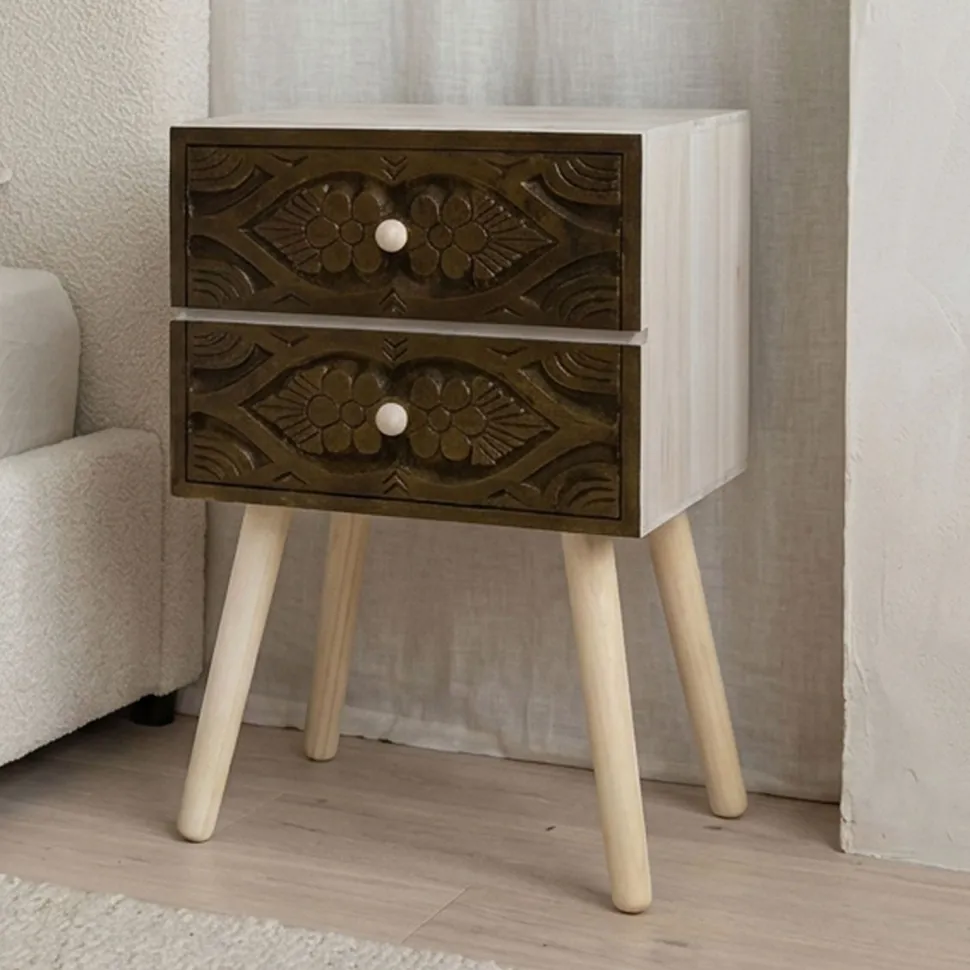 Table de chevet Catana 2 tiroirs Marron