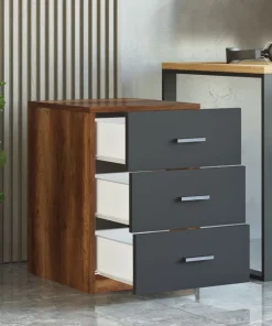 Table de chevet Moderne 3 Tiroirs Sylar Chêne foncé et Anthracite