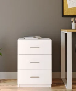 Table de chevet Moderne 3 Tiroirs Sylar Blanc