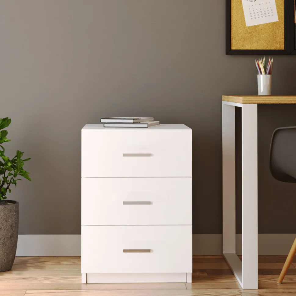 Table de chevet Moderne 3 Tiroirs Sylar Blanc