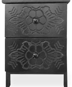 Table de chevet sculptée style marocain Chevignon L36cm Bois Noir