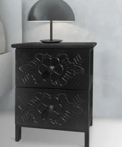 Table de chevet sculptée style marocain Chevignon L36cm Bois Noir