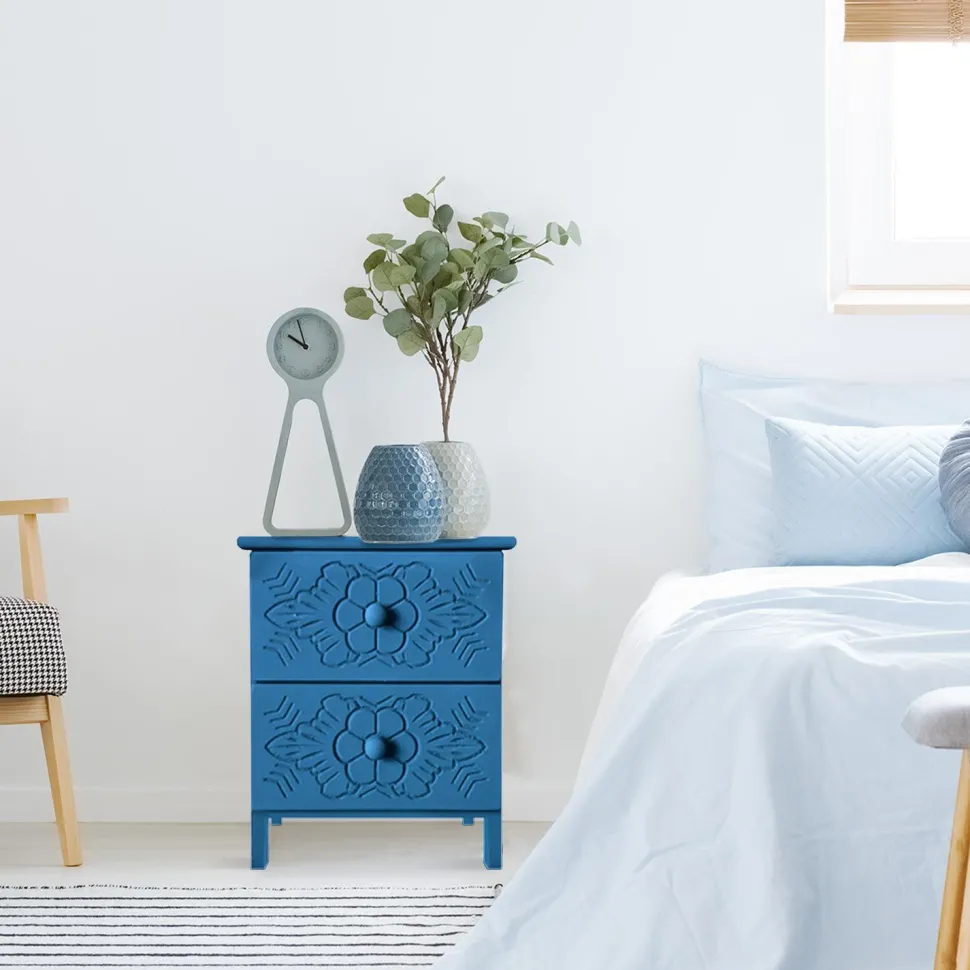 Table de chevet sculptée style marocain Chevignon L36cm Bois Bleu