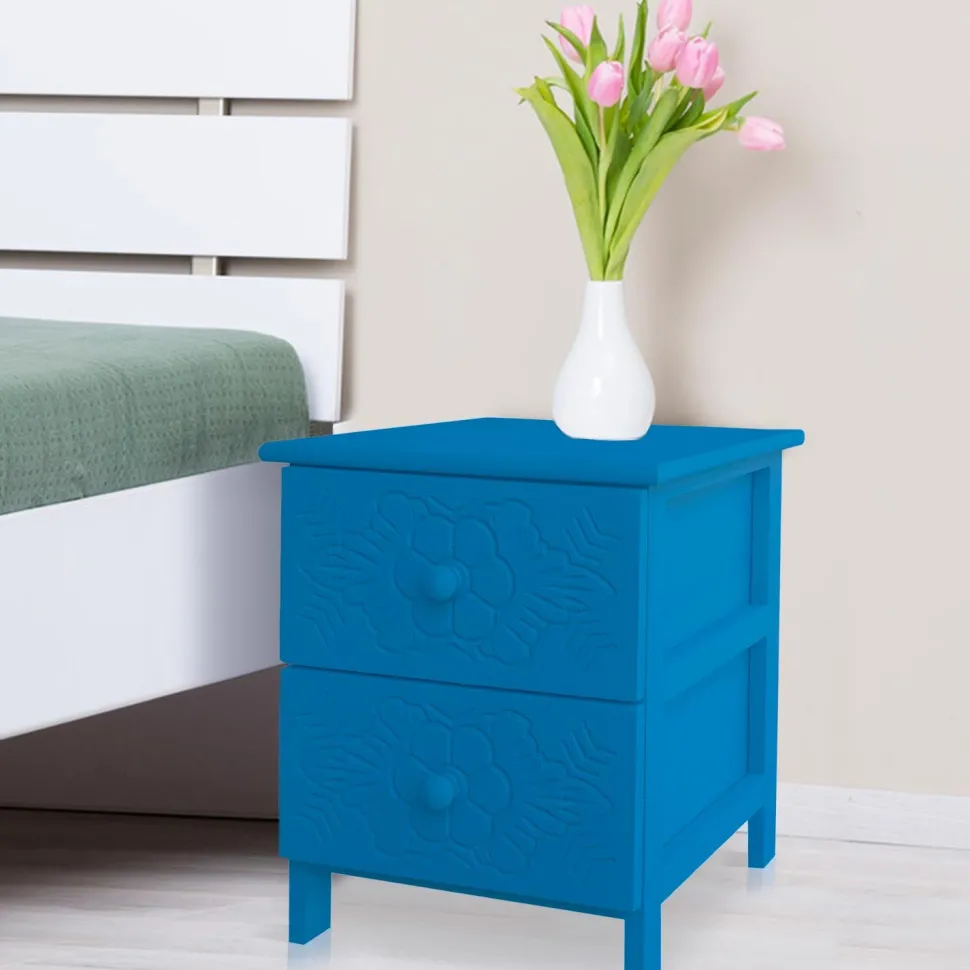 Table de chevet sculptée style marocain Chevignon L36cm Bois Bleu