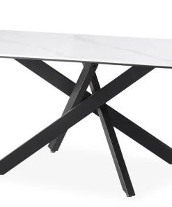 Table de salle à manger rectangulaire Axelia Métal Noir et Céramique effet marbre Blanc