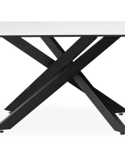 Table de salle à manger rectangulaire Axelia Métal Noir et Céramique effet marbre Blanc