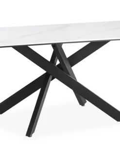 Table de salle à manger rectangulaire Axelia Métal Noir et Céramique effet marbre Blanc