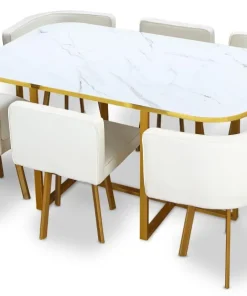 Table et chaises Oslo XL Or Effet Marbre Blanc et Simili Blanc