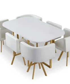 Table et chaises Oslo XL Blanc et Simili Blanc