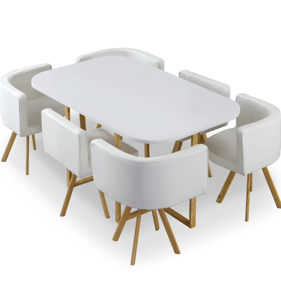 Table et chaises Oslo XL Blanc et Simili Blanc