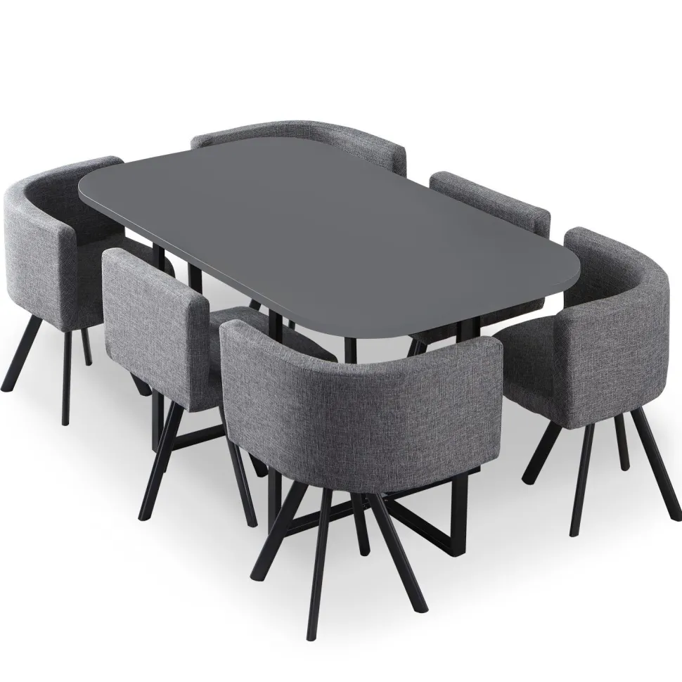 Table et chaises Oslo XL Gris et Tissu Gris