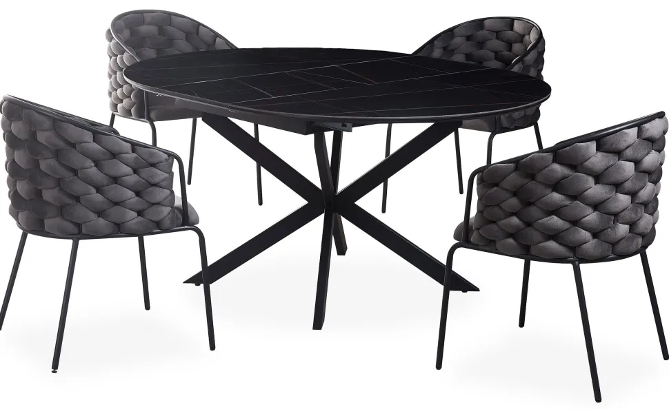Table extensible Tyrese 160cm pieds en étoile et plateau Céramique Noir