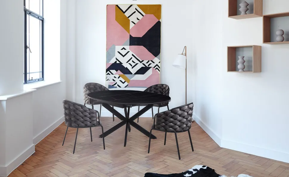 Table extensible Tyrese 160cm pieds en étoile et plateau Céramique Noir