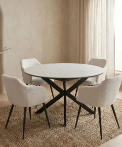 Table extensible Tyrese 160cm pieds en étoile et plateau effet marbre Blanc