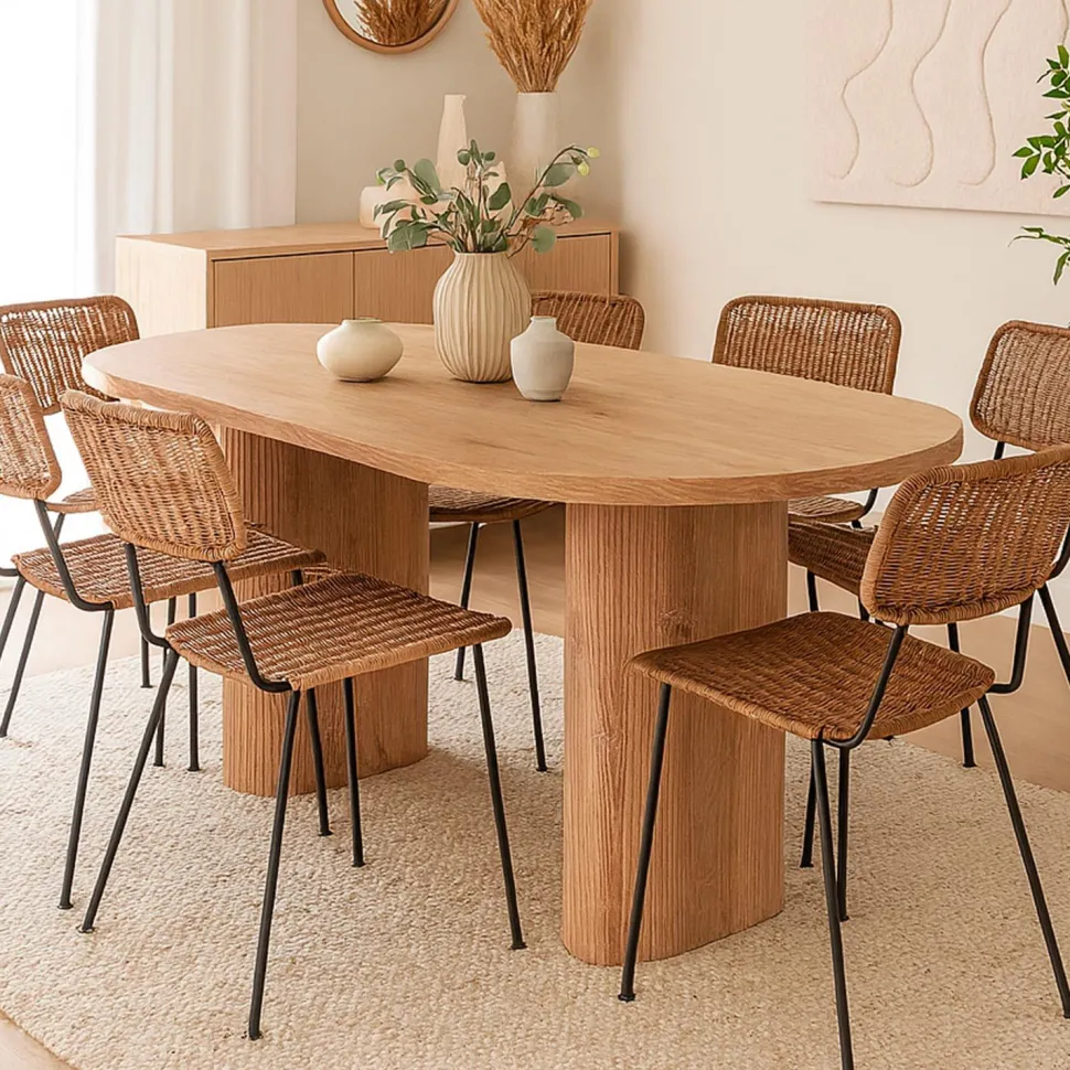Table ovale Burundi avec pieds design style colonnes Bois Sonoma
