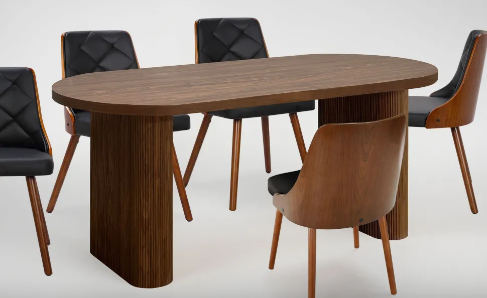 Table ovale Burundi avec pieds design style colonnes Bois Noyer