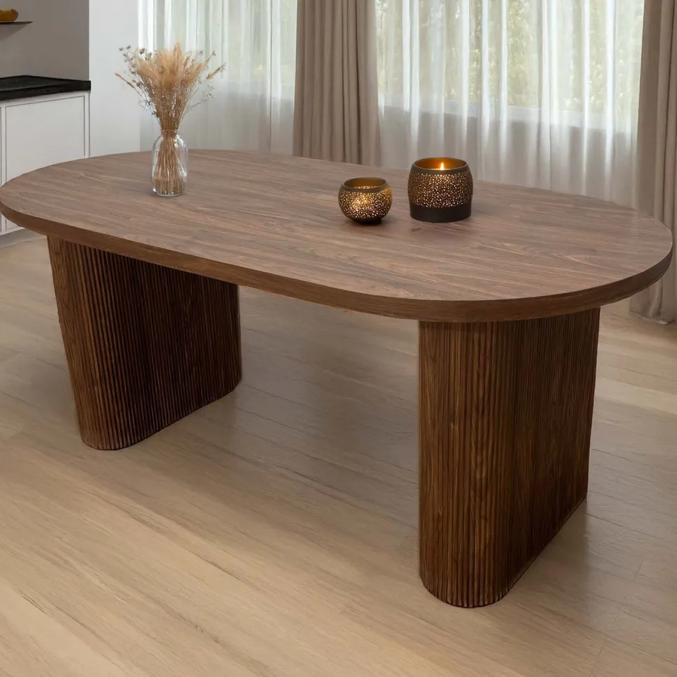 Table ovale Burundi avec pieds design style colonnes Bois Noyer