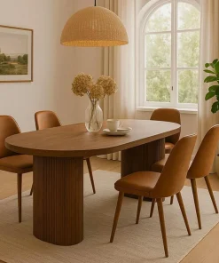 Table ovale Burundi avec pieds design style colonnes Bois Noyer