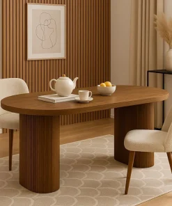 Table ovale Burundi avec pieds design style colonnes Bois Noyer