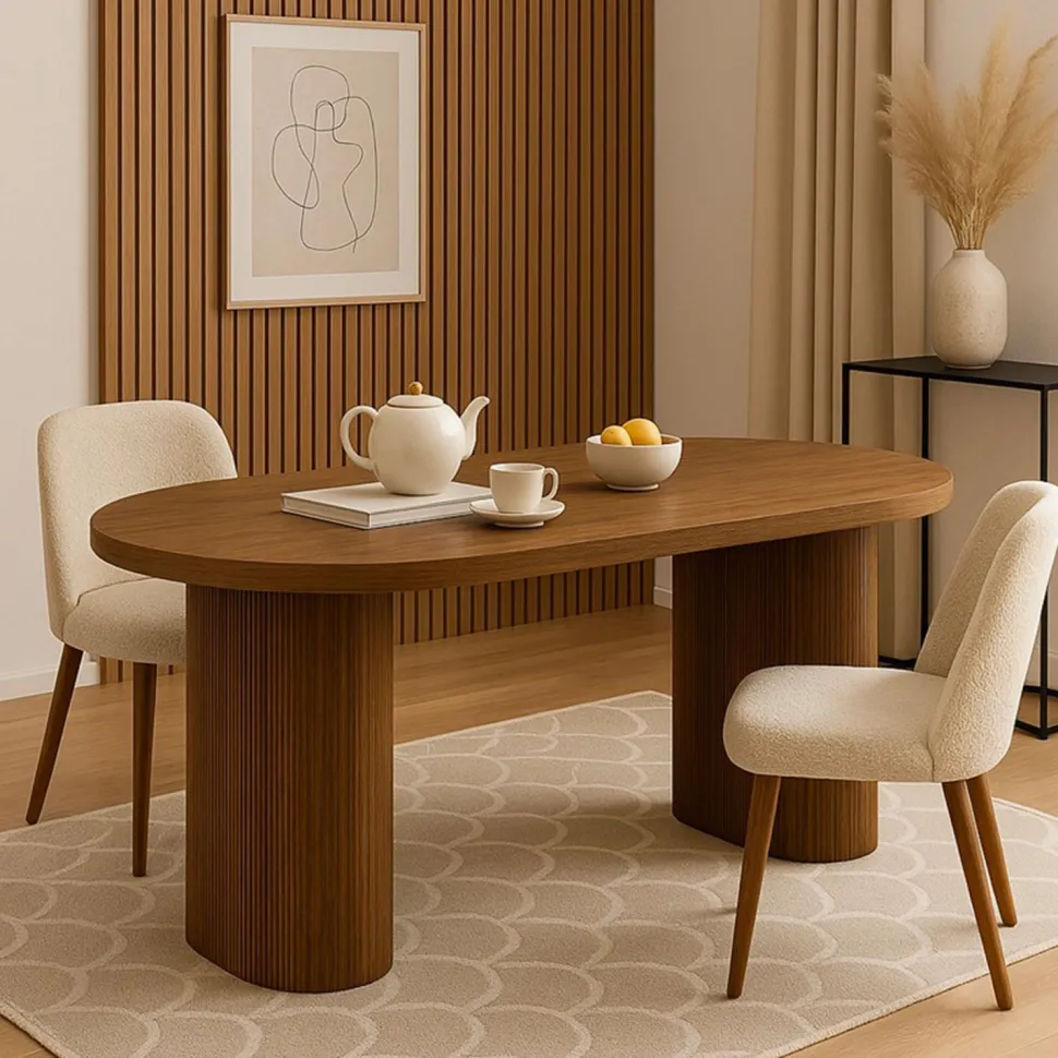 Table ovale Burundi avec pieds design style colonnes Bois Noyer