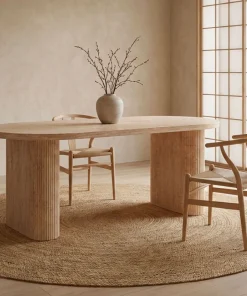 Table ovale Burundi avec pieds design style colonnes Effet travertin Beige