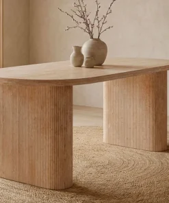 Table ovale Burundi avec pieds design style colonnes Effet travertin Beige