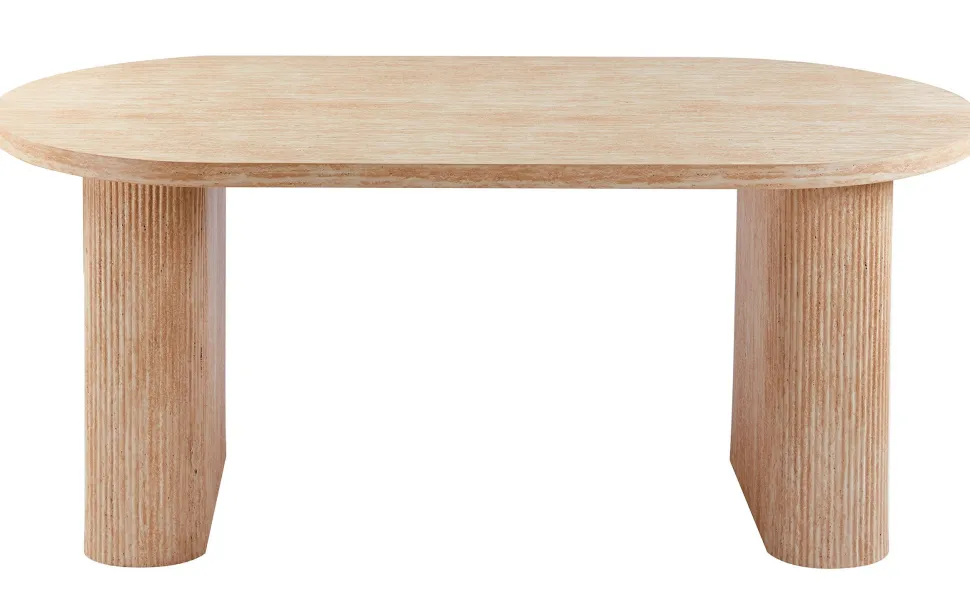 Table ovale Burundi avec pieds design style colonnes Effet travertin Beige